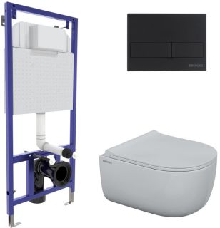 Комплект Berges 4в1 047215: инсталляция NOVUM525 кнопка L5 SoftTouch чёрная унитаз EGO Rimless сиденье Toma Slim SO